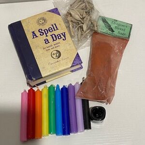 A Spell A Day Book with Multicolor Candles Set Witchcraft